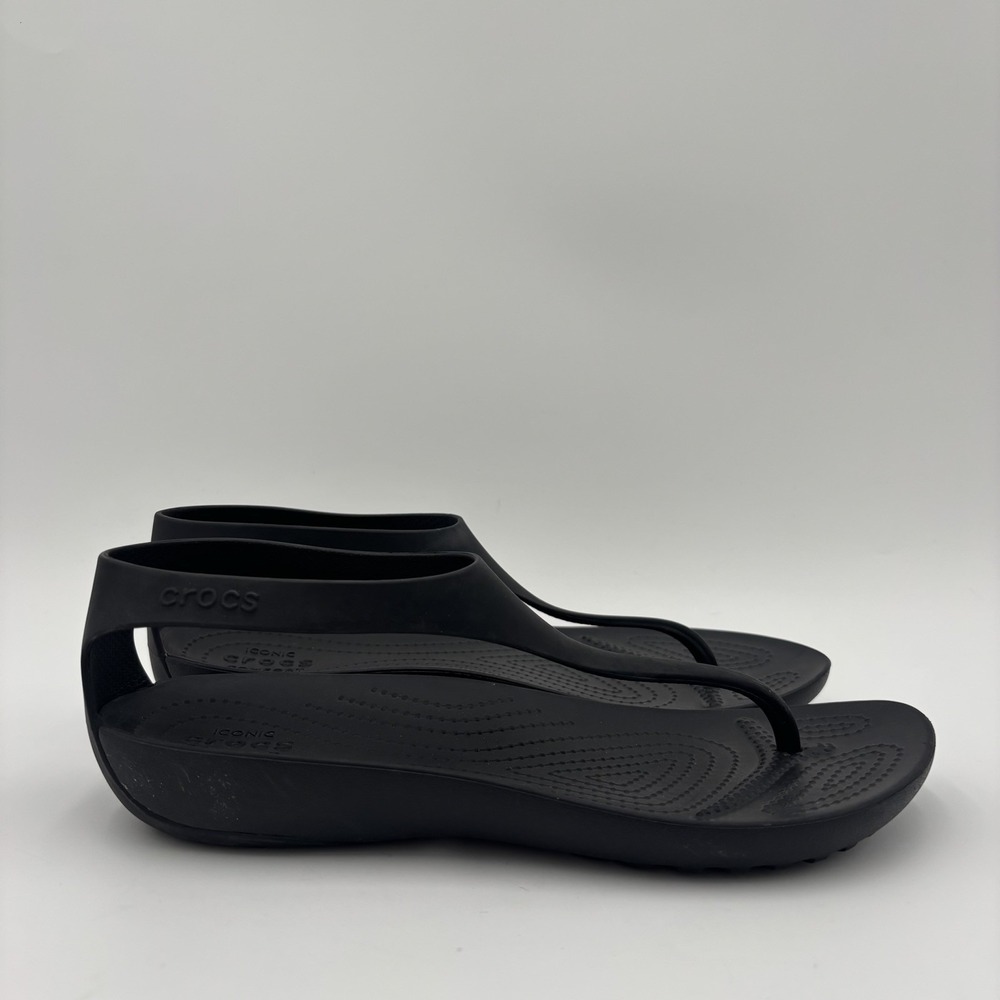 Crocs Sexi Flip Sandals Women's Size 9 T-Strap Black Thong Serena